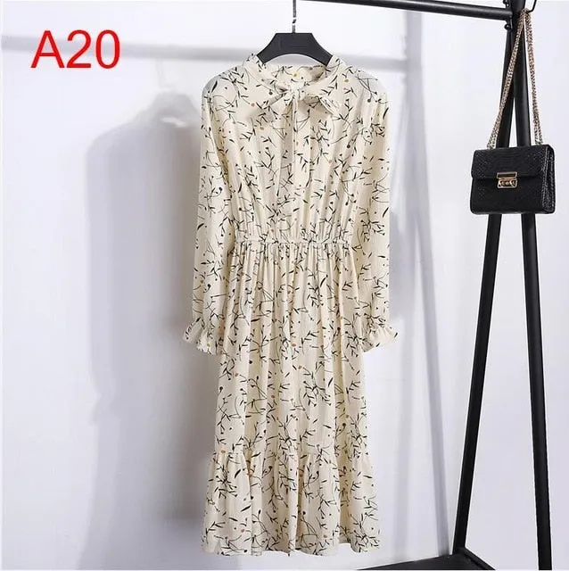 Korean Black Shirt Vestidos Office Polka Dot Vintage Autumn Dresses Women Dresss Pring 2019 Midi Floral Long Sleeve Dress Female