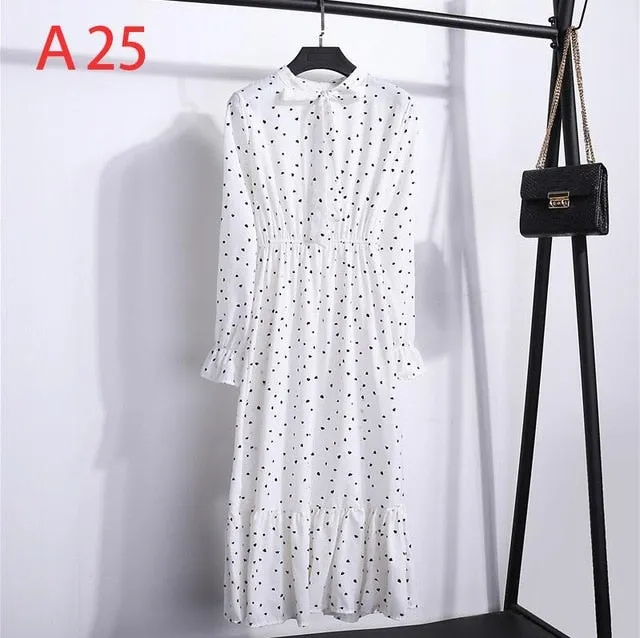 Korean Black Shirt Vestidos Office Polka Dot Vintage Autumn Dresses Women Dresss Pring 2019 Midi Floral Long Sleeve Dress Female