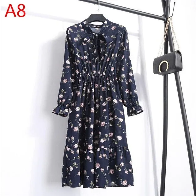 Korean Black Shirt Vestidos Office Polka Dot Vintage Autumn Dresses Women Dresss Pring 2019 Midi Floral Long Sleeve Dress Female