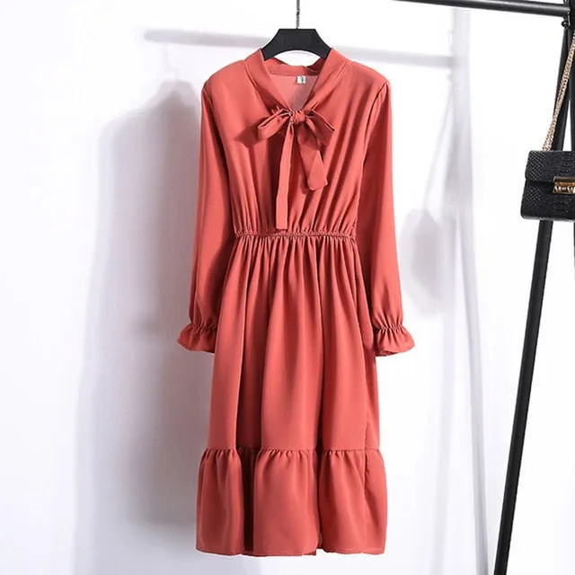 Korean Black Shirt Vestidos Office Polka Dot Vintage Autumn Dresses Women Dresss Pring 2019 Midi Floral Long Sleeve Dress Female