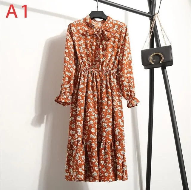 Korean Black Shirt Vestidos Office Polka Dot Vintage Autumn Dresses Women Dresss Pring 2019 Midi Floral Long Sleeve Dress Female