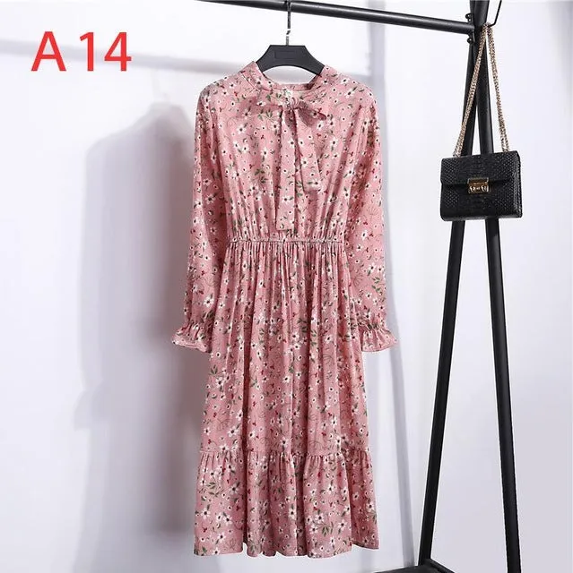 Korean Black Shirt Vestidos Office Polka Dot Vintage Autumn Dresses Women Dresss Pring 2019 Midi Floral Long Sleeve Dress Female