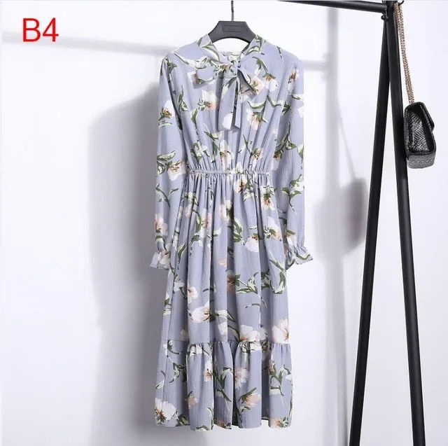 Korean Black Shirt Vestidos Office Polka Dot Vintage Autumn Dresses Women Dresss Pring 2019 Midi Floral Long Sleeve Dress Female