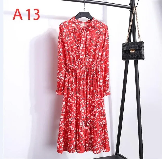 Korean Black Shirt Vestidos Office Polka Dot Vintage Autumn Dresses Women Dresss Pring 2019 Midi Floral Long Sleeve Dress Female