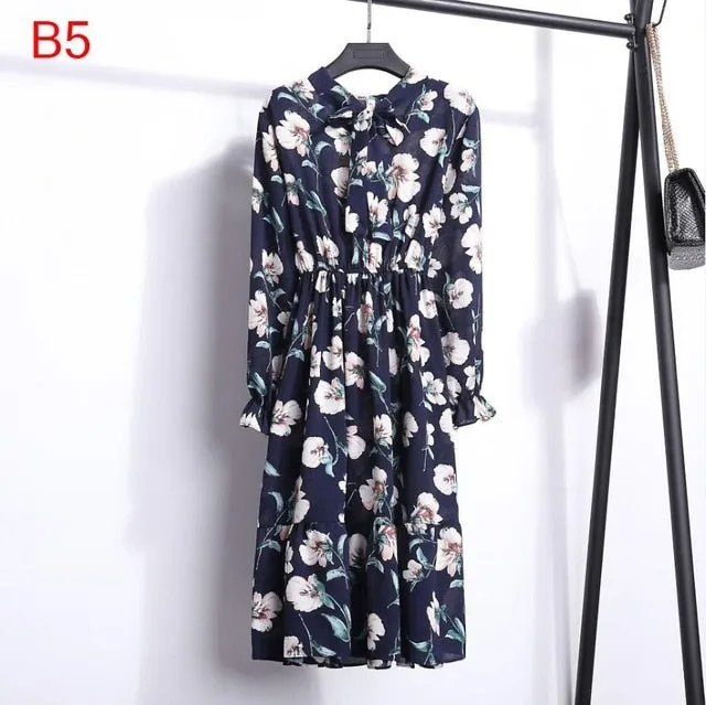 Korean Black Shirt Vestidos Office Polka Dot Vintage Autumn Dresses Women Dresss Pring 2019 Midi Floral Long Sleeve Dress Female