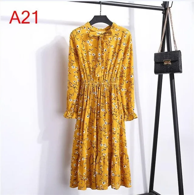Korean Black Shirt Vestidos Office Polka Dot Vintage Autumn Dresses Women Dresss Pring 2019 Midi Floral Long Sleeve Dress Female