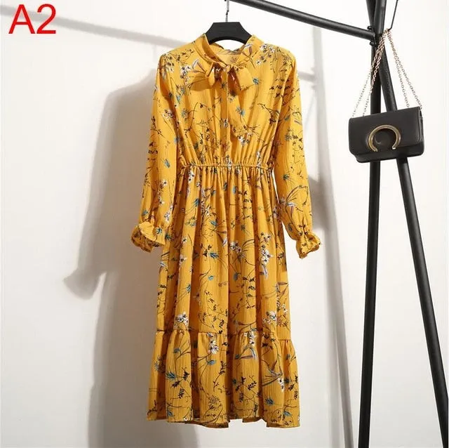 Korean Black Shirt Vestidos Office Polka Dot Vintage Autumn Dresses Women Dresss Pring 2019 Midi Floral Long Sleeve Dress Female