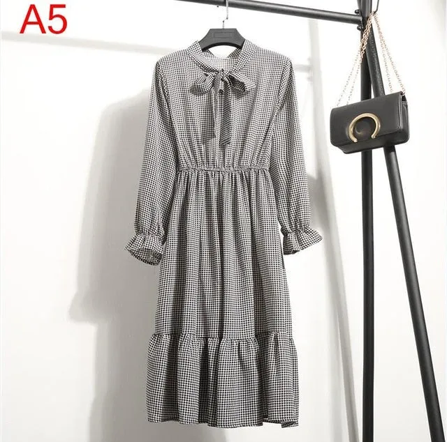 Korean Black Shirt Vestidos Office Polka Dot Vintage Autumn Dresses Women Dresss Pring 2019 Midi Floral Long Sleeve Dress Female