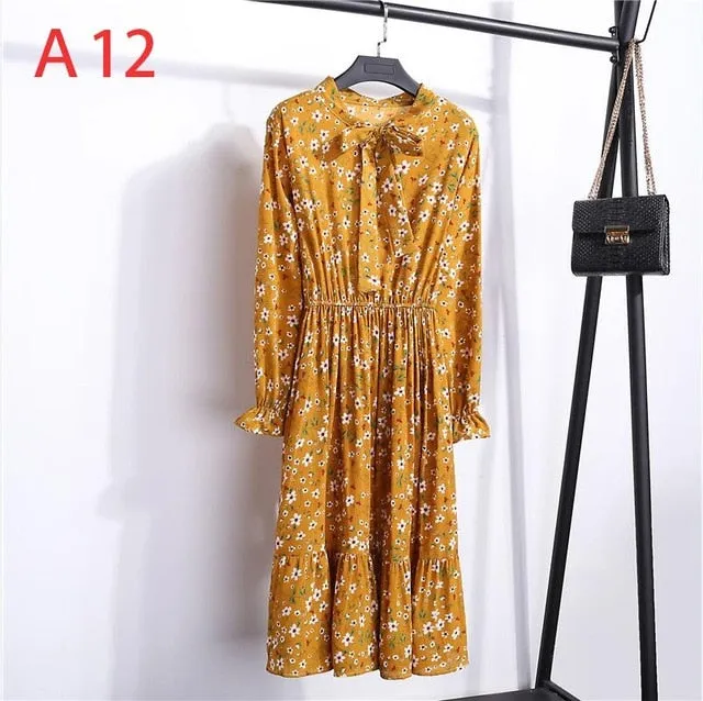 Korean Black Shirt Vestidos Office Polka Dot Vintage Autumn Dresses Women Dresss Pring 2019 Midi Floral Long Sleeve Dress Female