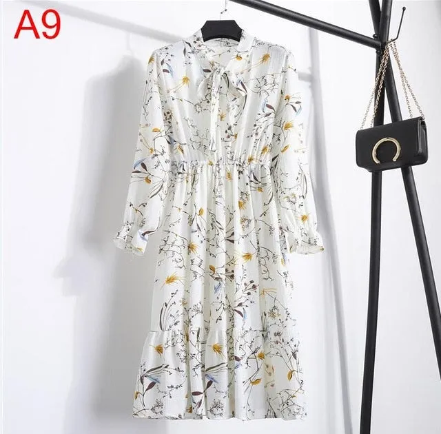 Korean Black Shirt Vestidos Office Polka Dot Vintage Autumn Dresses Women Dresss Pring 2019 Midi Floral Long Sleeve Dress Female