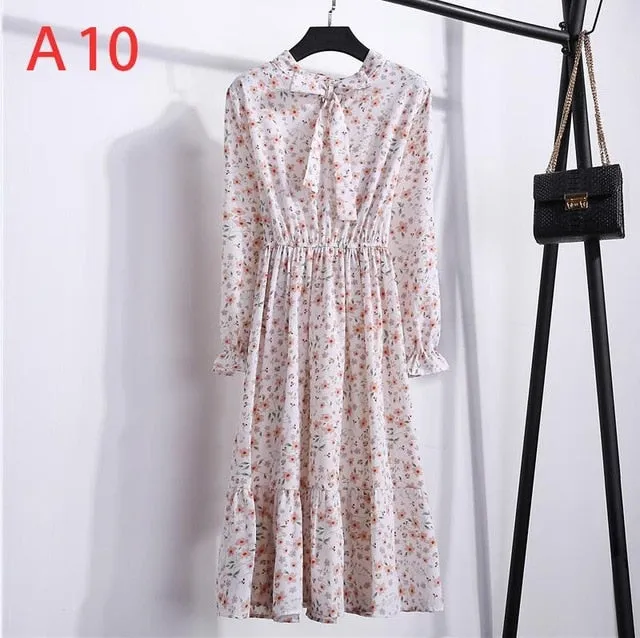 Korean Black Shirt Vestidos Office Polka Dot Vintage Autumn Dresses Women Dresss Pring 2019 Midi Floral Long Sleeve Dress Female