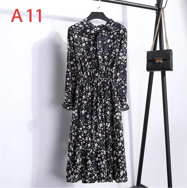 Korean Black Shirt Vestidos Office Polka Dot Vintage Autumn Dresses Women Dresss Pring 2019 Midi Floral Long Sleeve Dress Female