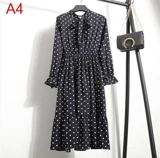 Korean Black Shirt Vestidos Office Polka Dot Vintage Autumn Dresses Women Dresss Pring 2019 Midi Floral Long Sleeve Dress Female