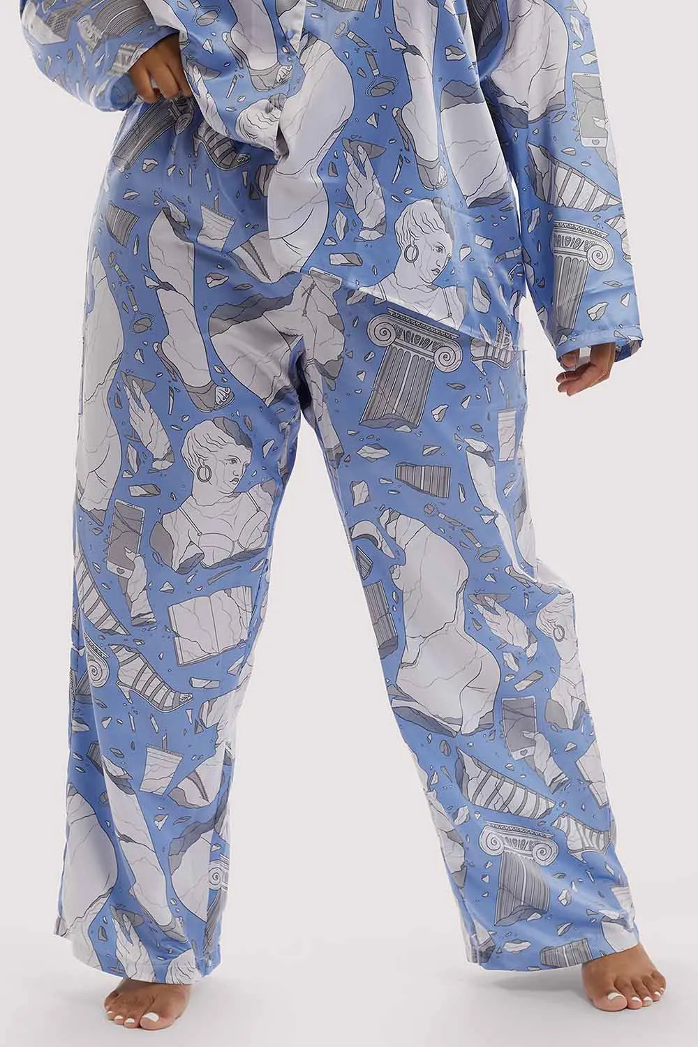 Logan Spector Recycled Blue Statues Satin Trousers
