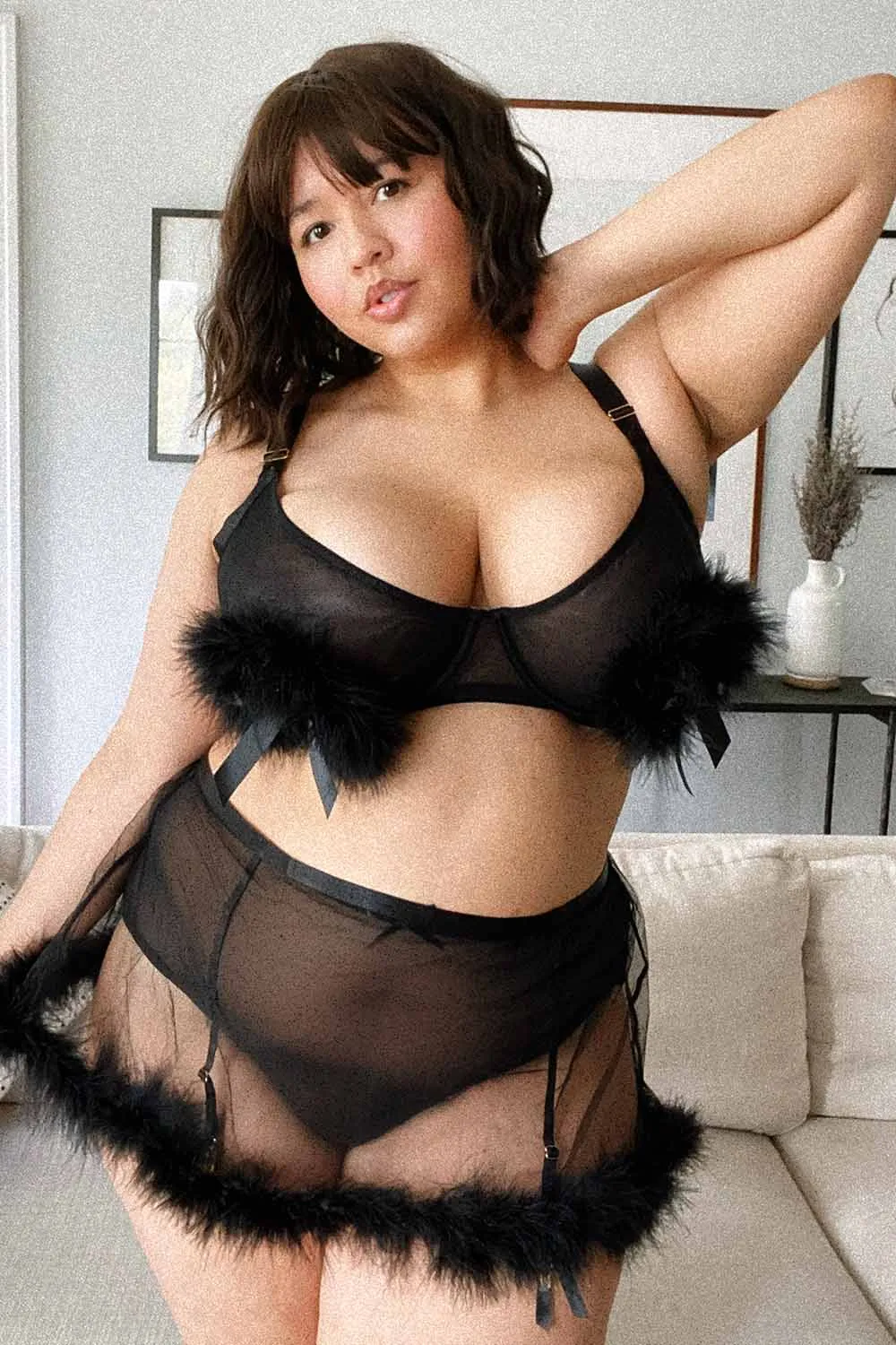 Marina Black Feather Suspender Belt