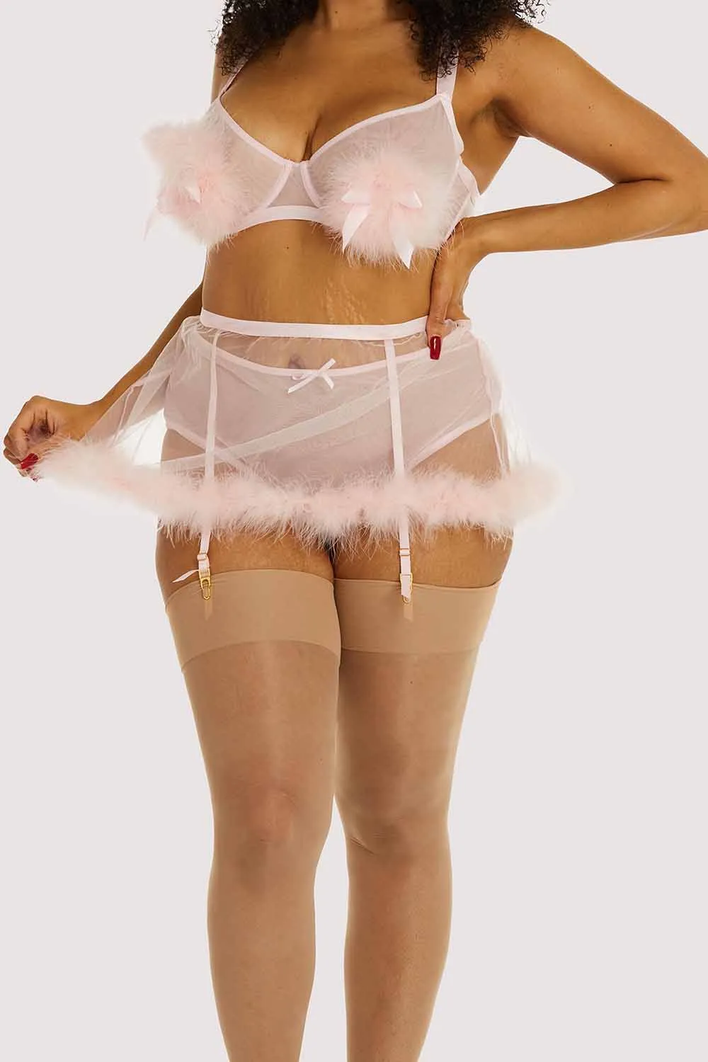 Marina Pink  Feather Suspender Belt