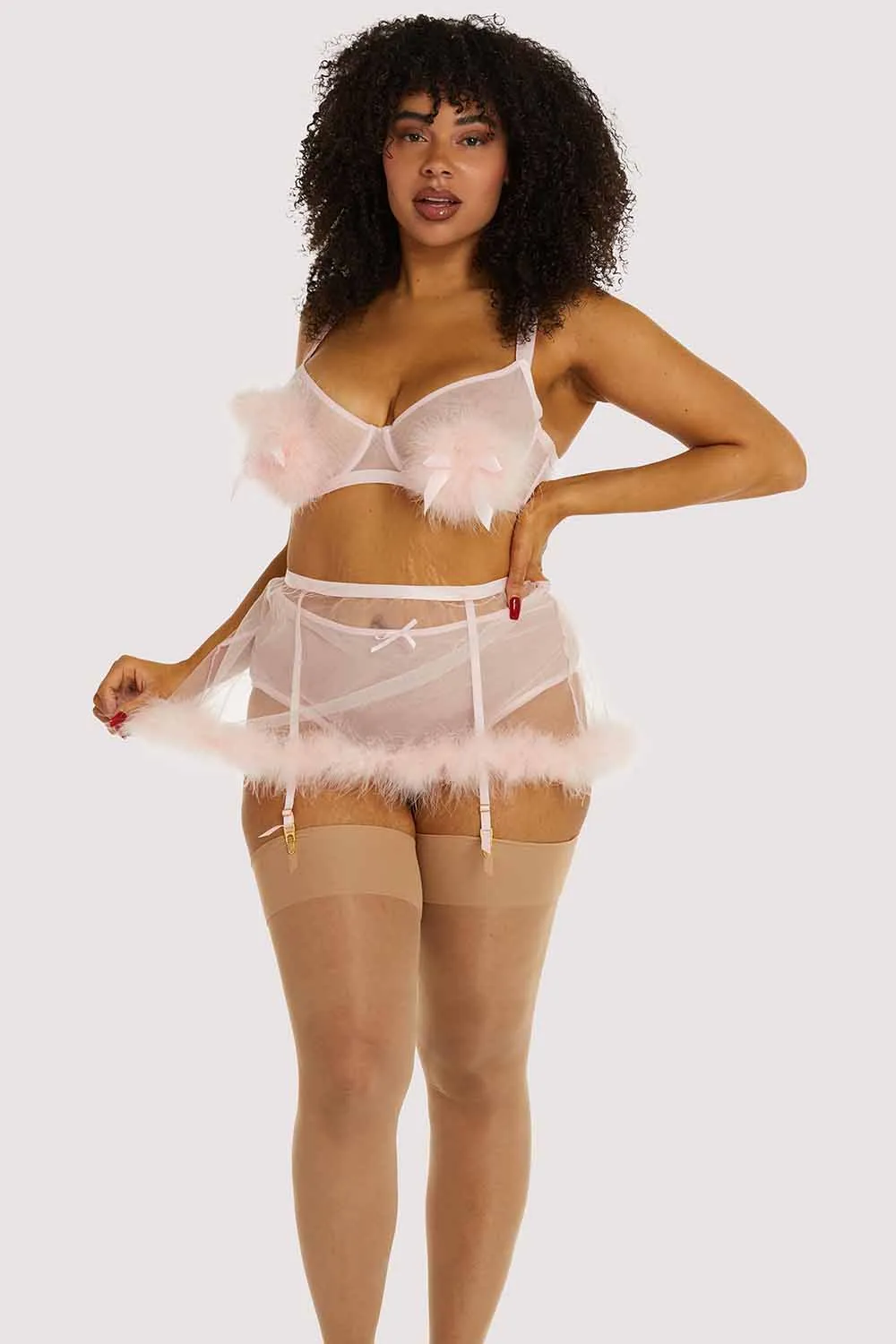 Marina Pink  Feather Suspender Belt