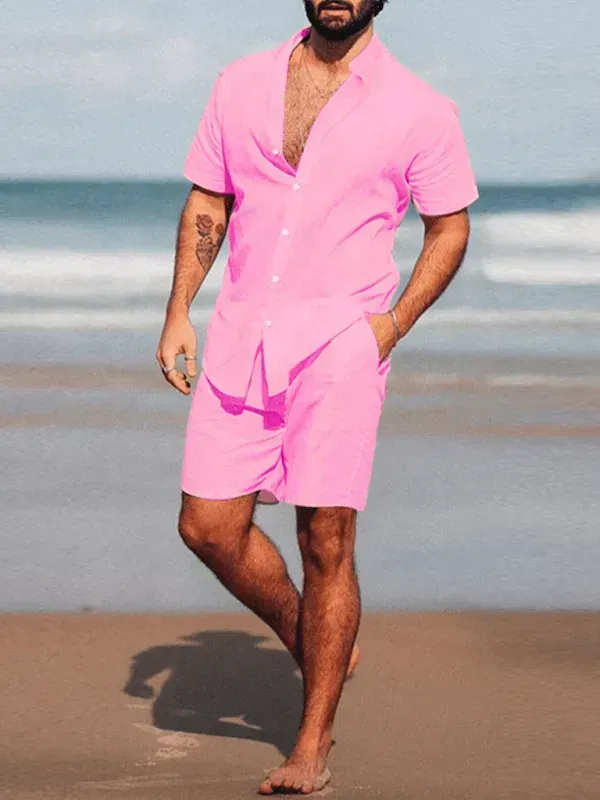 Men Casual Button-Down Summer Shorts Set