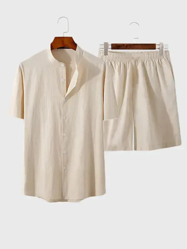 Men Casual Button-Down Summer Shorts Set