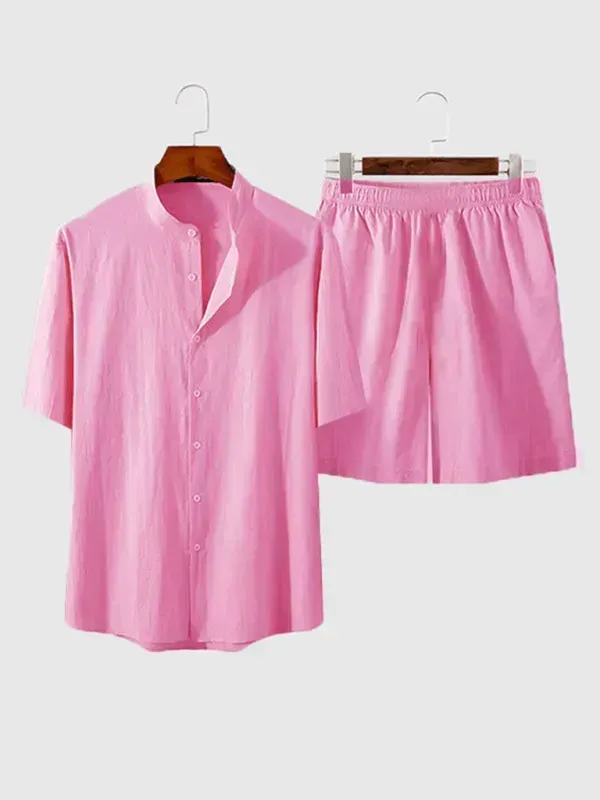 Men Casual Button-Down Summer Shorts Set