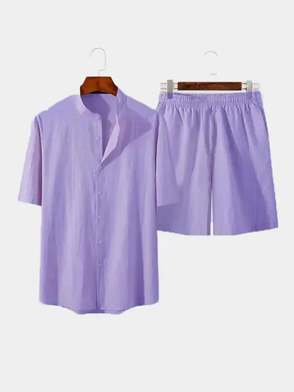 Men Casual Button-Down Summer Shorts Set
