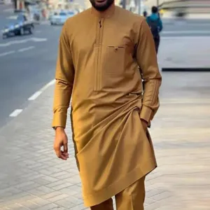 Men Relaxed Brown Cotton Matching Outfit Set
