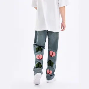Men's And Women's Fashion Back Towel Embroidery Straight Jeans