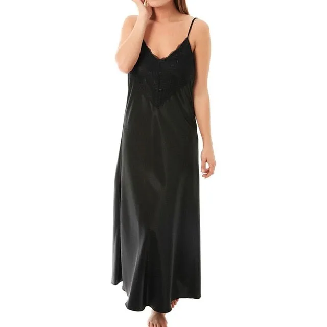 MISSOMO women nightgown Ladies Satin Lace Long Nightdress Nightie Deep Lace Front Lace Detail Lingerie night dress plus size