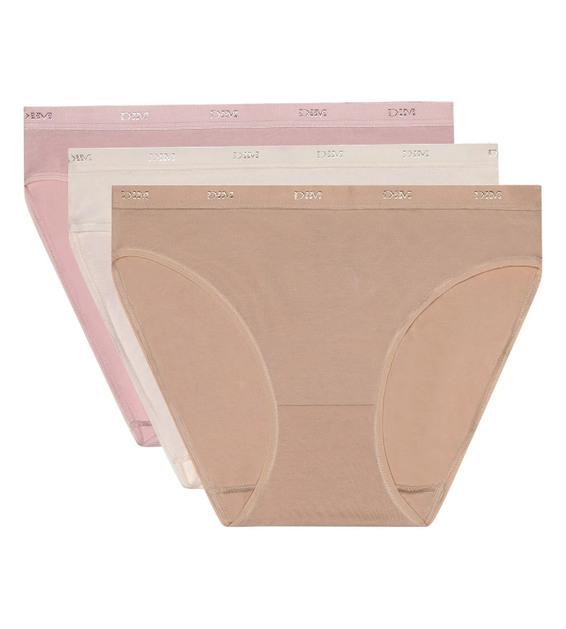 Pack of 3 pairs of Les Pockets Coton knickers in nude/pink/pearl