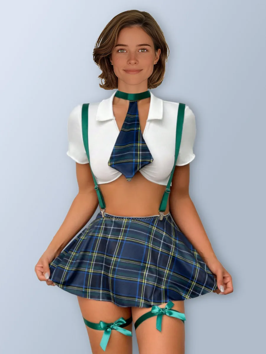 Plaid Suspender Top and Skirt Uniform