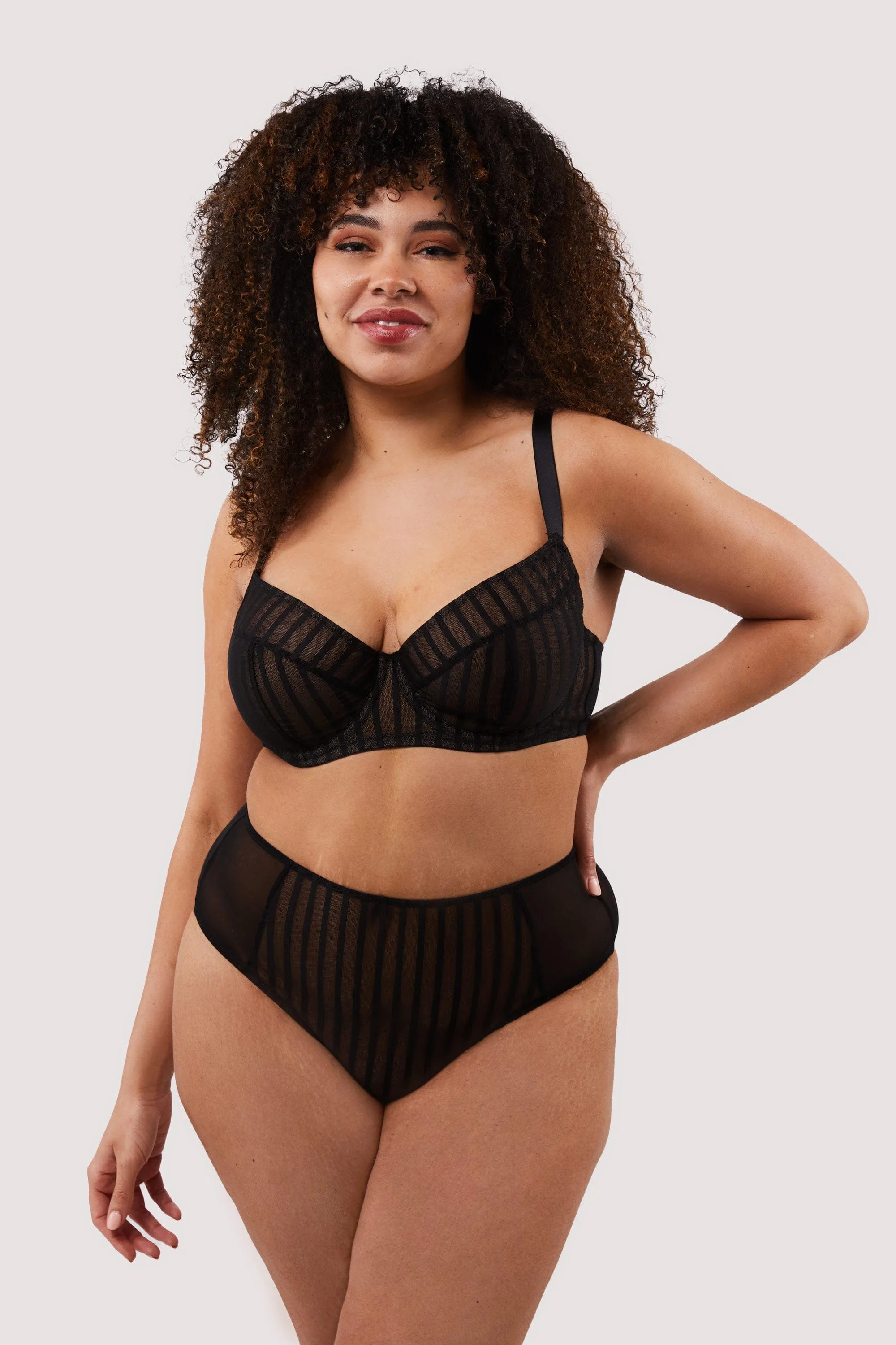 Presley Black Stripe And Lace Trim Bra