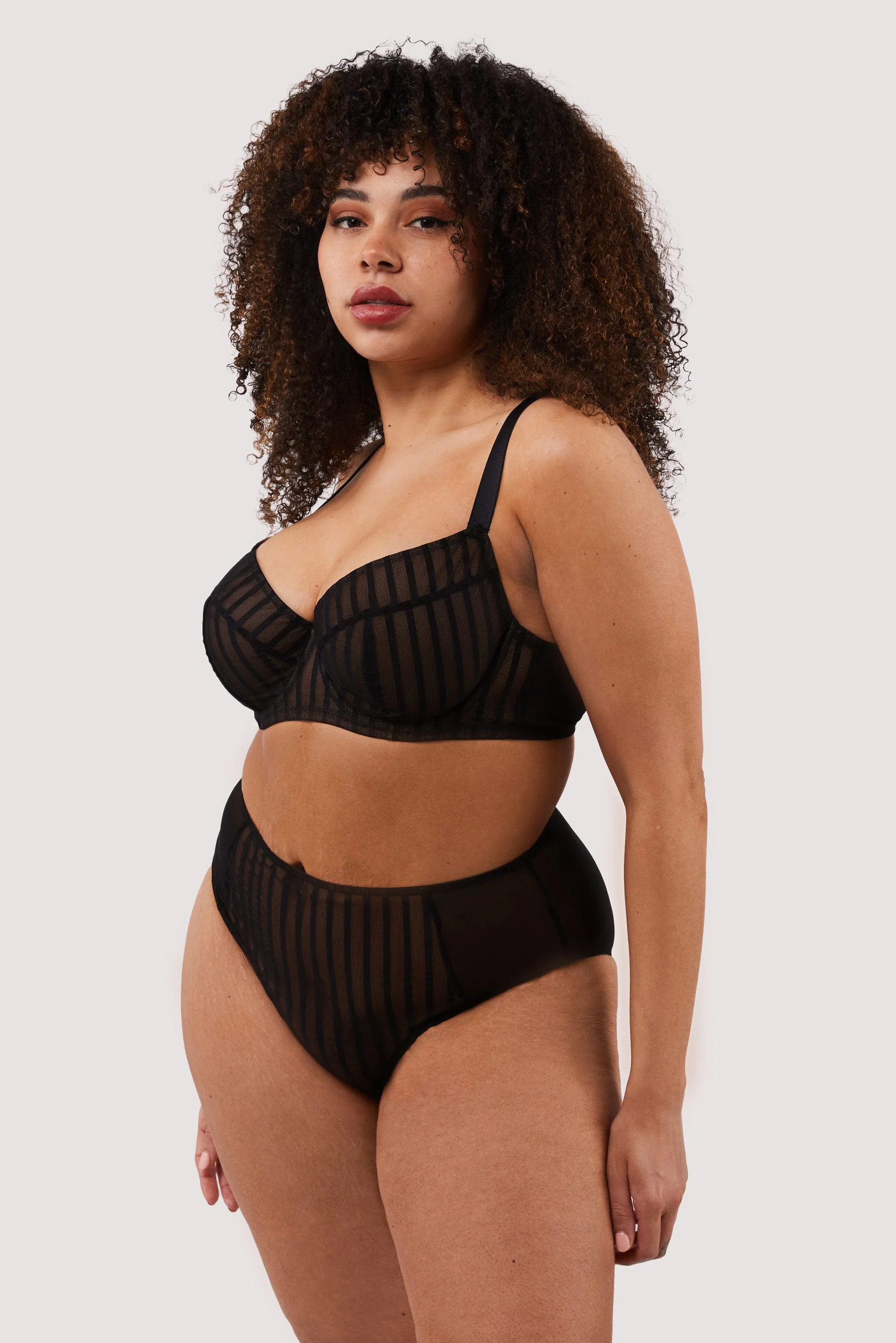 Presley Black Stripe And Lace Trim Bra