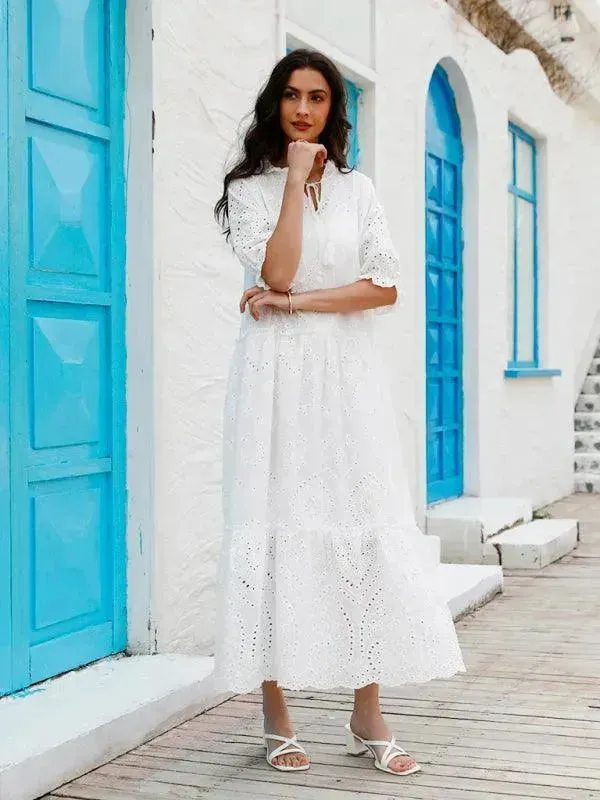 Puff Sleeve Cotton Maxi Dress