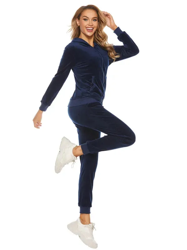 Relaxed Women Casual Velvet Two-Piece Set