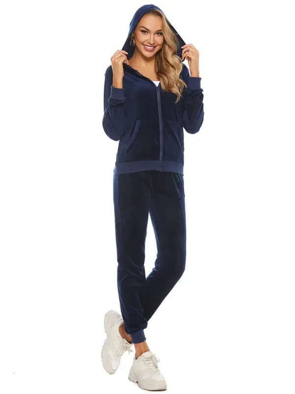 Relaxed Women Casual Velvet Two-Piece Set