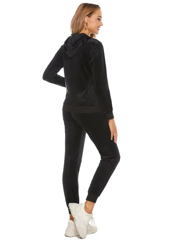 Relaxed Women Casual Velvet Two-Piece Set