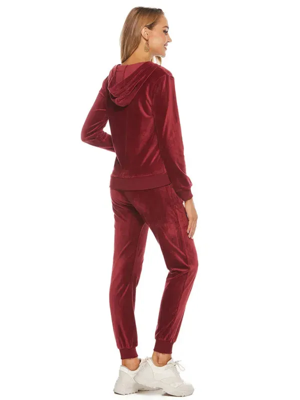Relaxed Women Casual Velvet Two-Piece Set