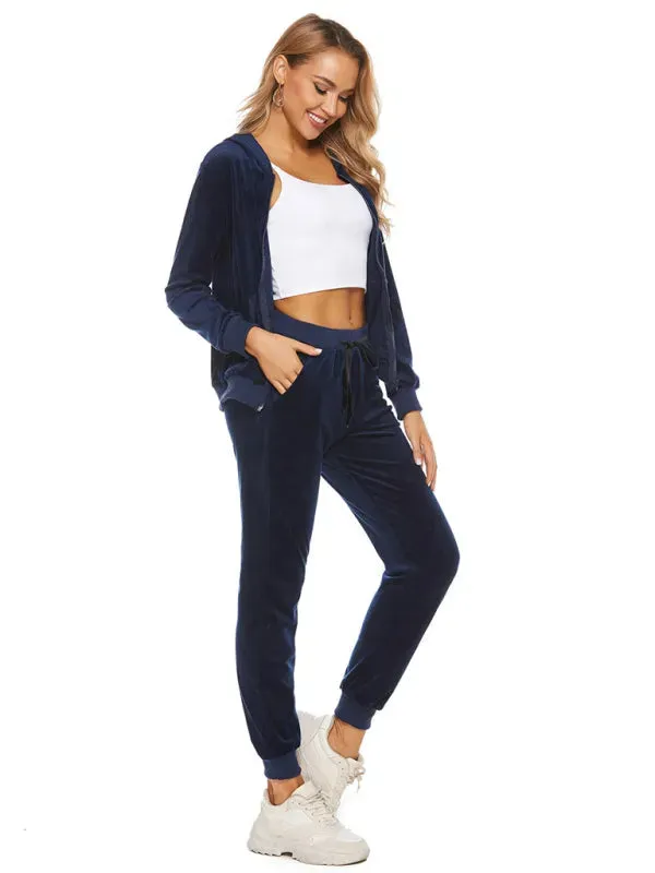 Relaxed Women Casual Velvet Two-Piece Set