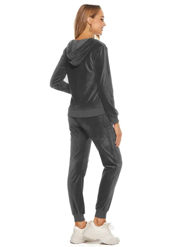 Relaxed Women Casual Velvet Two-Piece Set