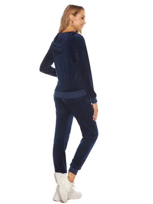 Relaxed Women Casual Velvet Two-Piece Set
