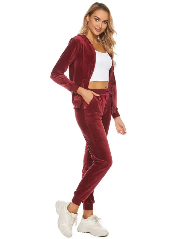 Relaxed Women Casual Velvet Two-Piece Set