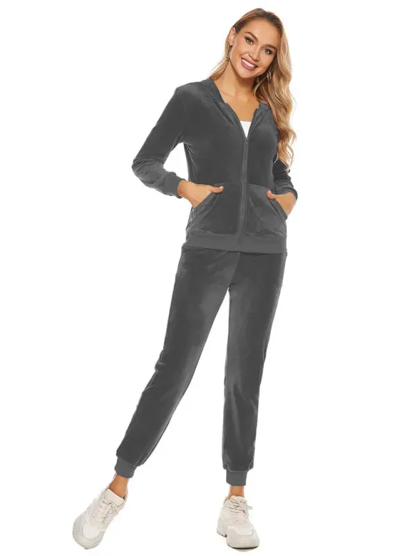 Relaxed Women Casual Velvet Two-Piece Set