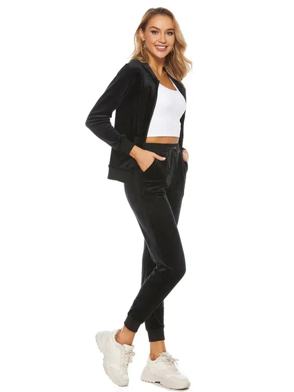 Relaxed Women Casual Velvet Two-Piece Set