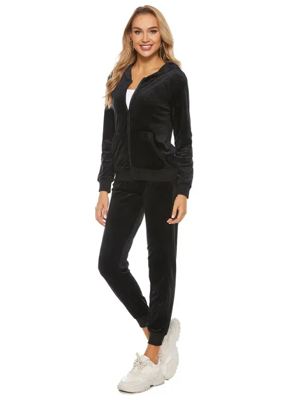 Relaxed Women Casual Velvet Two-Piece Set