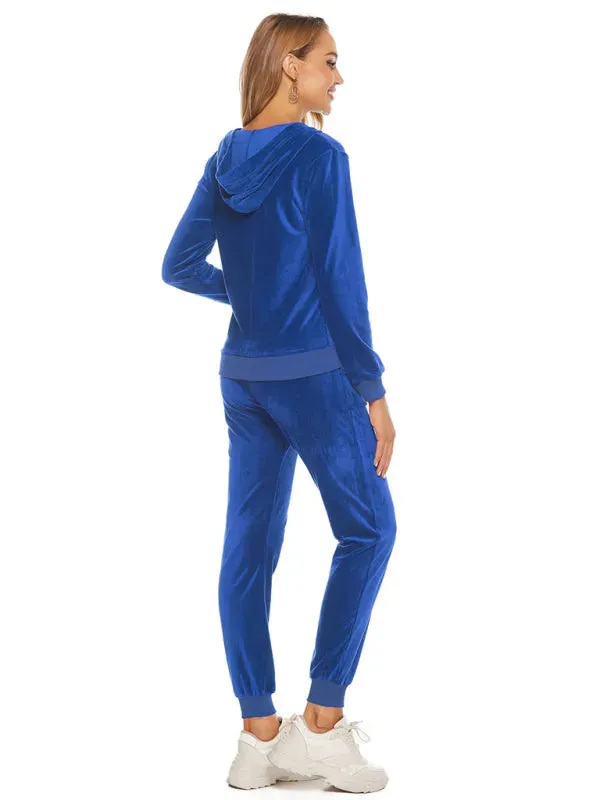 Relaxed Women Casual Velvet Two-Piece Set