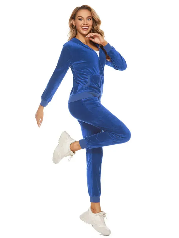Relaxed Women Casual Velvet Two-Piece Set