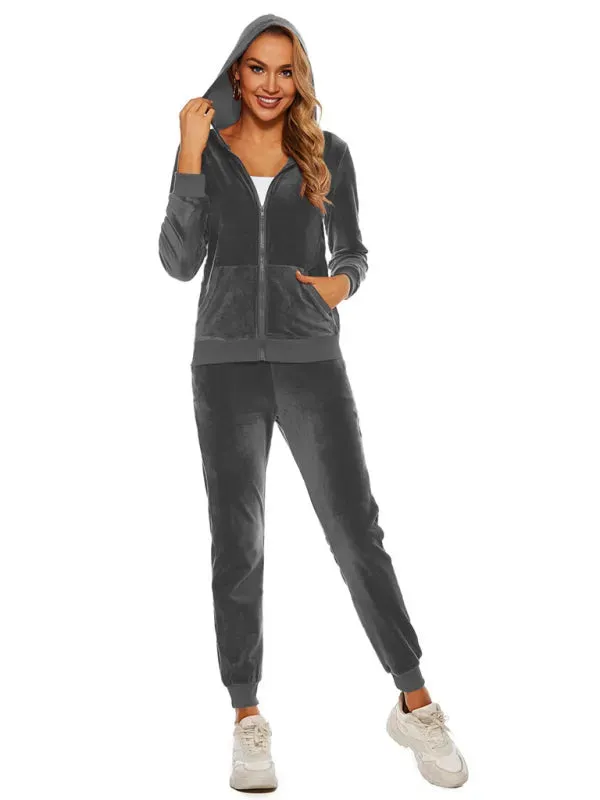 Relaxed Women Casual Velvet Two-Piece Set