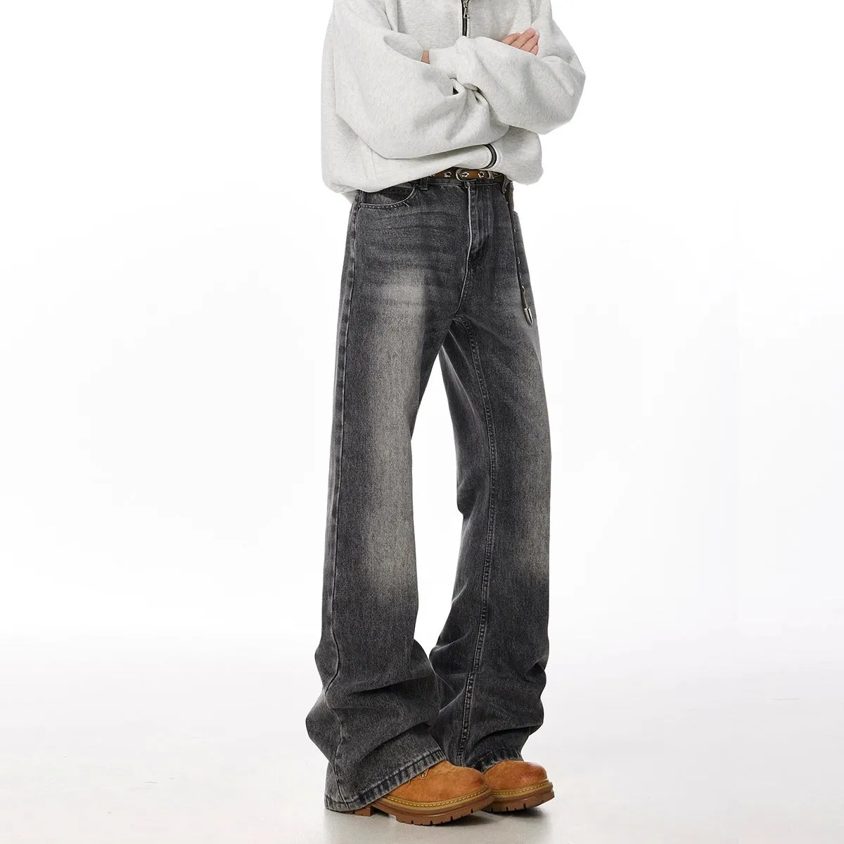 Retro Straight Leisure Washed-out Smoky Gray Jeans