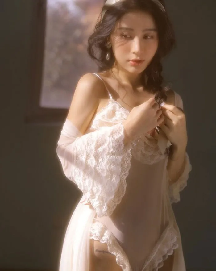 Ruffle See Through Transparent Bodycon Frills Roses Lingerie