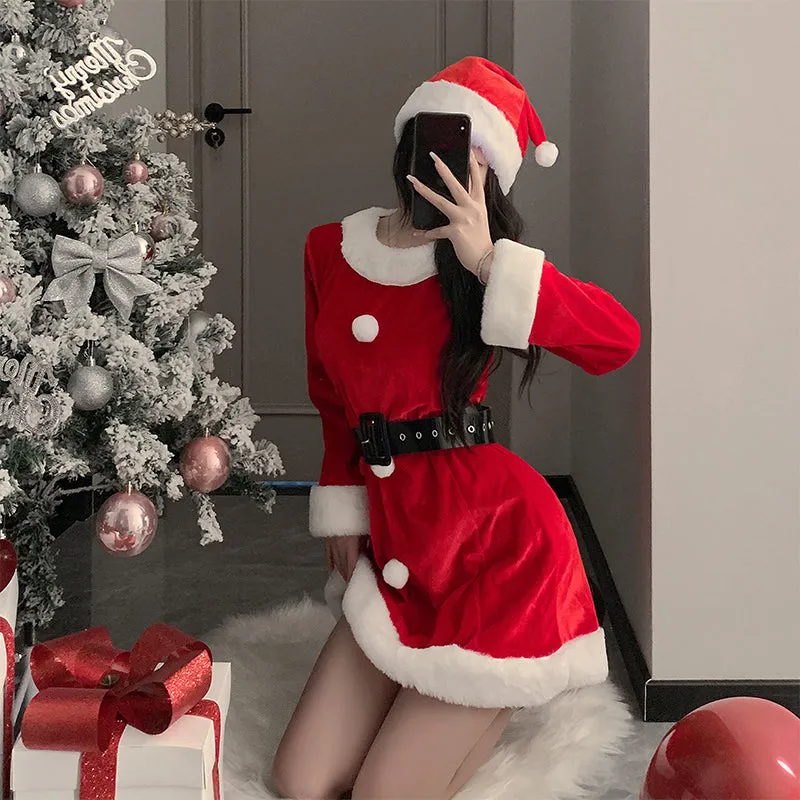 SD-6218 Christmas Slim Fit Sexy Suspender Velvet Uniform Suit